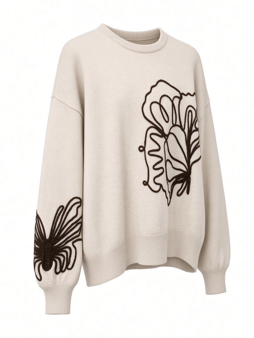 Dámsky pulóver s výšivkou kvetu a motýľa MINORITY BEIGE MELANGE Béžová s.WEAR 2